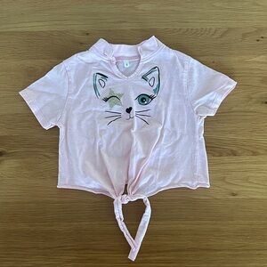 Pink Cat Graphic Crop Top T-Shirt 3T